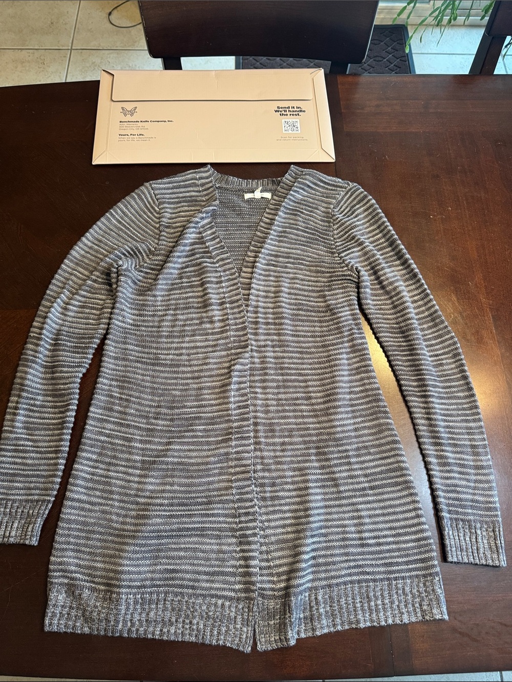 Maurices Gray Striped Open Cardigan